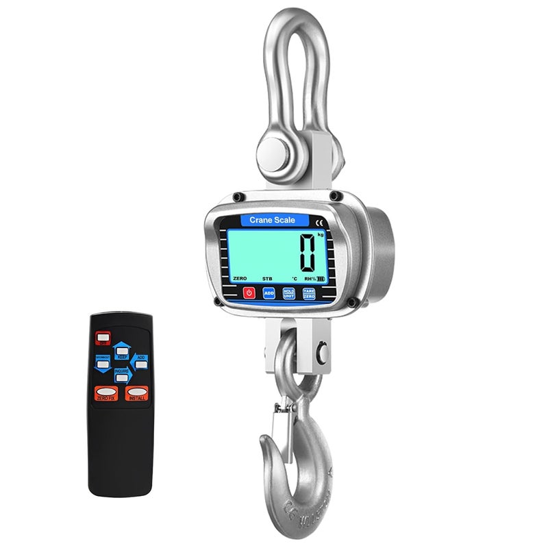 veco chajor Digital Crane Scale 6600 lbs/3000kg/3T Measurable Temperature and Humidity Industrial Heavy Duty Hanging Scale with Remote Control LCD Screen for Construction, Factory, Farm(Silver) - Image 1